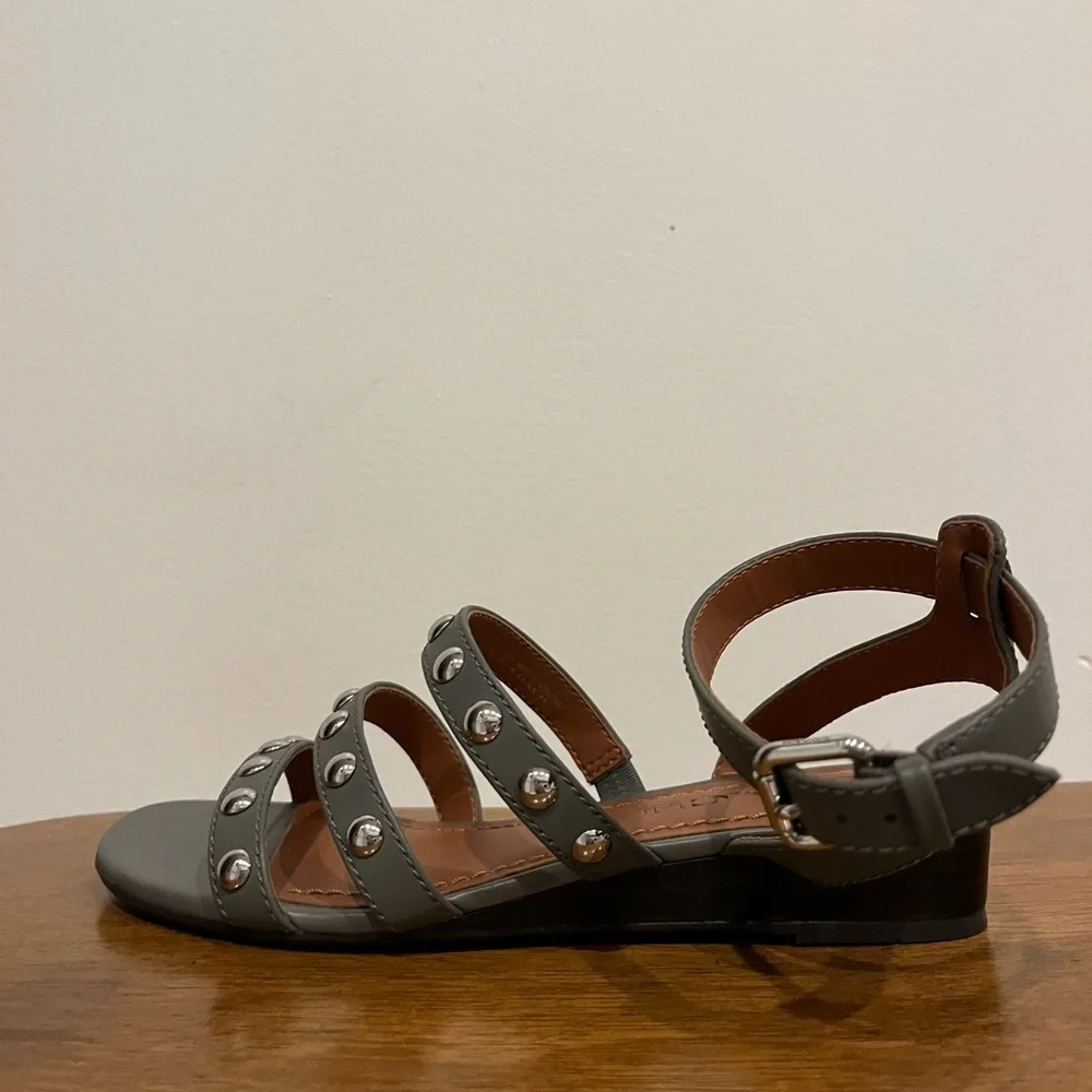 Coach Never Worn grey studded ankle strap sandal. Low wedge 1 inch heel - Picture 2 of 5